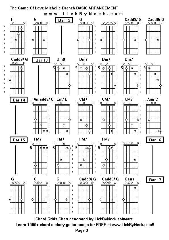 Chord Grids Chart of chord melody fingerstyle guitar song-The Game Of Love-Michelle Branch-BASIC ARRANGEMENT,generated by LickByNeck software.